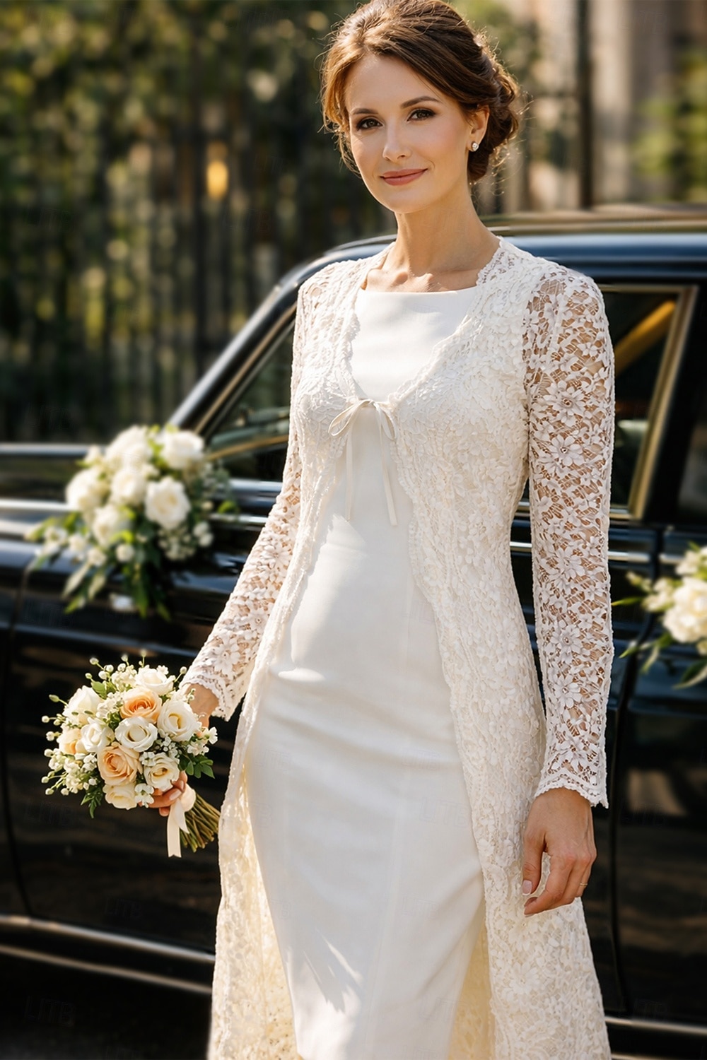 Todelt Linjeform Knelengde Gjestekjole til bryllup Kjole til brudens mor Ermeløs Firkantet hals Elegant Bryllupsgjest Bryllupsfest Kirke Chiffon Blonder Jakke kjoler med Ensfarget 2026 - $160.99 –P2