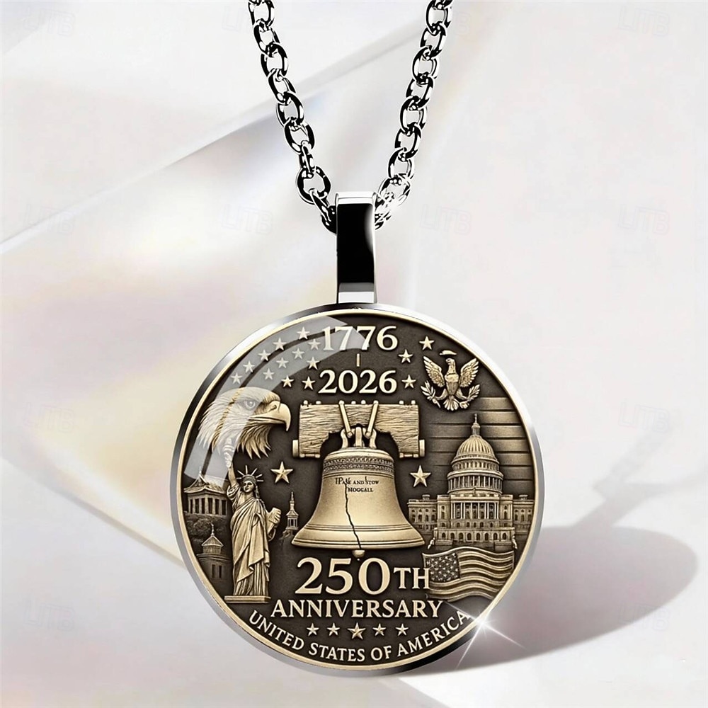 Σετ κολιέ 3 τεμαχίων για την 250ή επέτειο των ΗΠΑ – μενταγιόν 2d με αετό και αμερικανική σημαία, πατριωτικό αναμνηστικό κόσμημα, συλλεκτικό 1776-2026, ημέρα ανεξαρτησίας, 4η Ιουλίου, δώρο υπερηφάνειας για τις ΗΠΑ 2026 - $9.99 –P11
