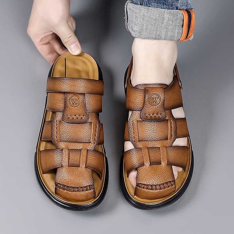 Sandalias casuales de verano de piel sintética para hombre: correas transpirables, tacón y plantilla ajustables, comodidad ligera, perfectas para vacaciones en la playa, resorts, piscinas y ocio al aire libre. 2026 - $46.99 –P2
