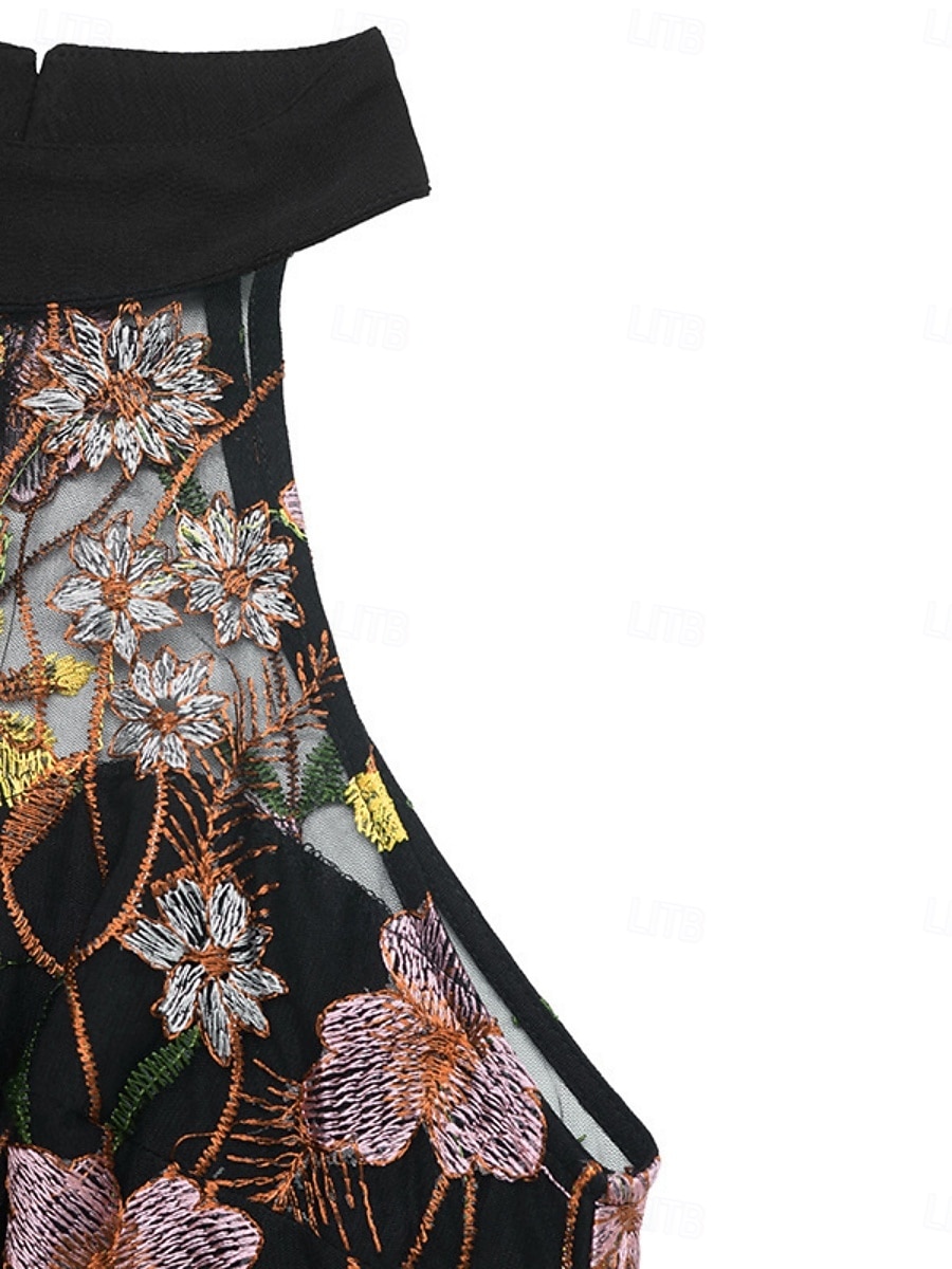 Per donna Normale Tuta Elegante Floreale Senza Maniche Gamba larga All'americana Pizzo Patchwork Feste Streetwear Vestibilità regolare Nero Estate del 2026 a $55.99 –P8