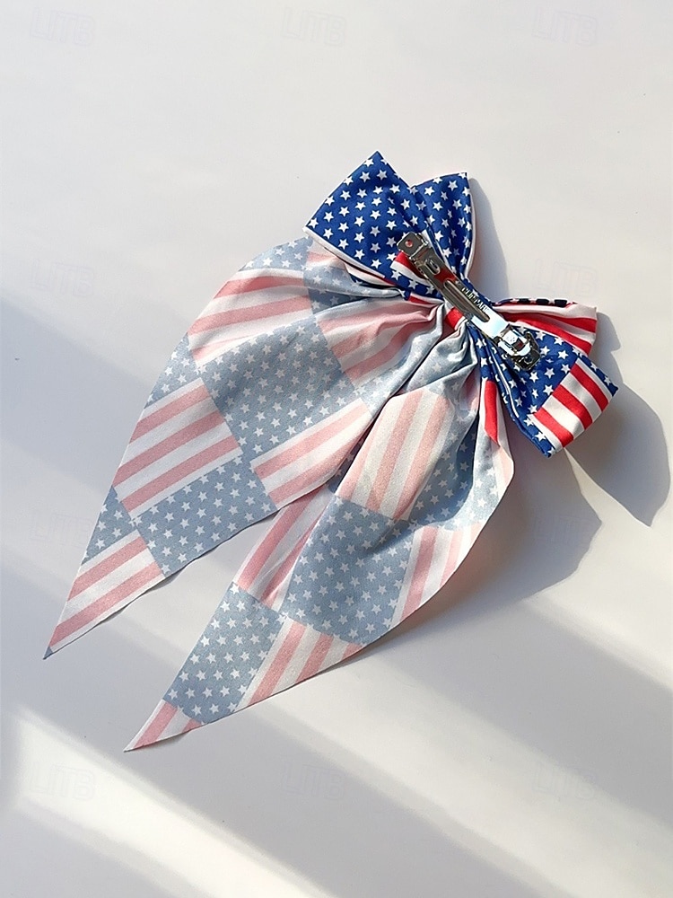 Женский патриотический бант из полиэстера, большая заколка-бант для волос с принтом флага США в разных узорах, посвященная 250-летию США, Дню независимости, повседневной носке, путешествиям и отдыху. 2026 - $7.99 –P6