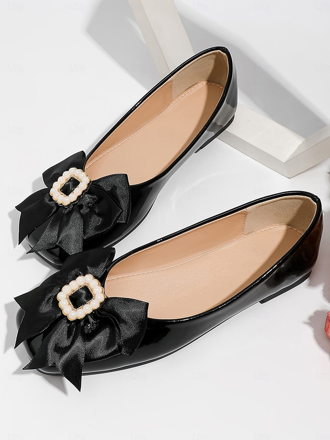 scarpe basse da donna in vernice nera con perle e fiocco - eleganti ballerine da sposa per la madre della sposa ai matrimoni in chiesa del 2026 a $42.99 –P2