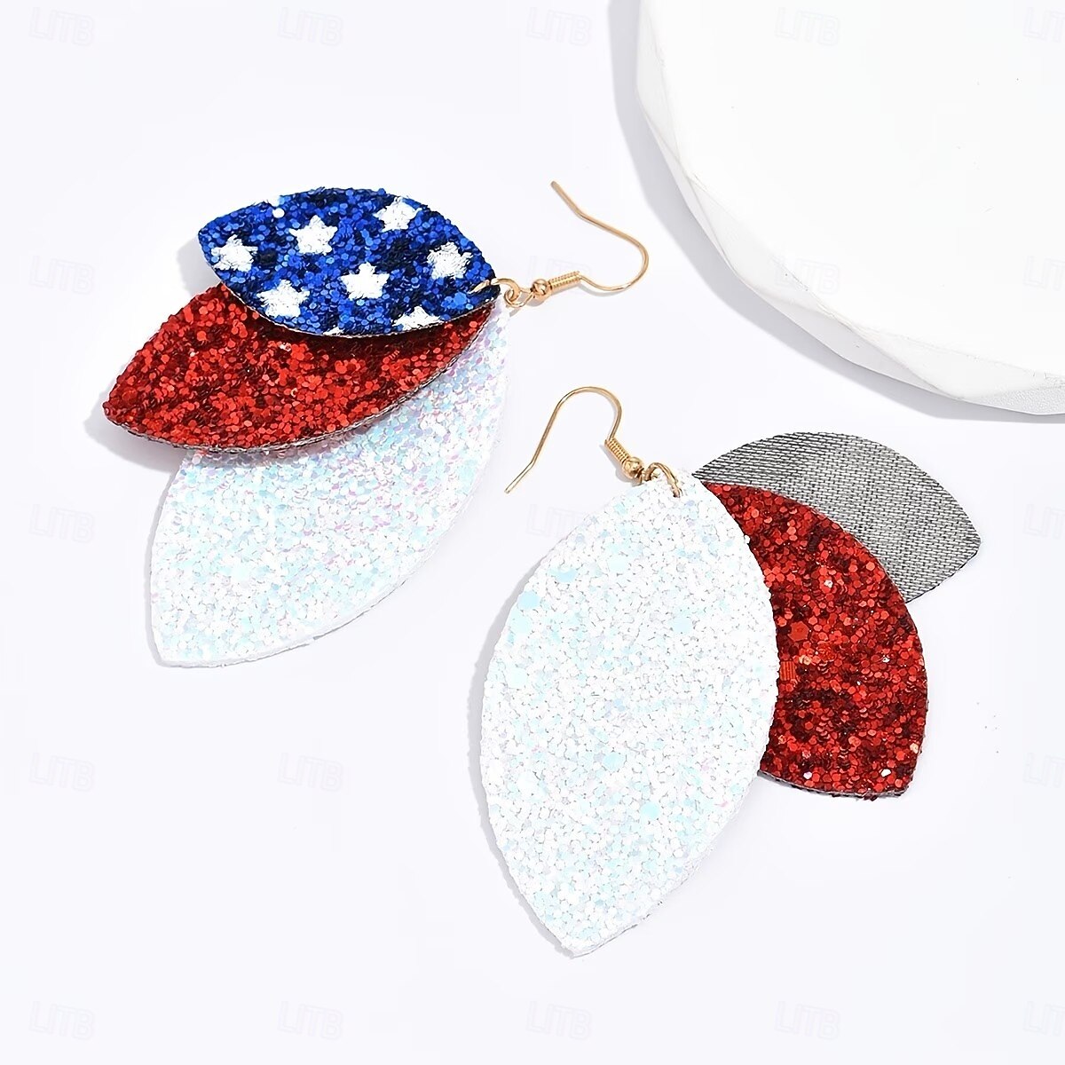 patriotiska droppformade örhängen – glittrande amerikanska flaggan i konstläder för 4 juli, självständighetsdagen, 250-årsjubileum &minnesdagsfirande 2026 - $9.99 –P6