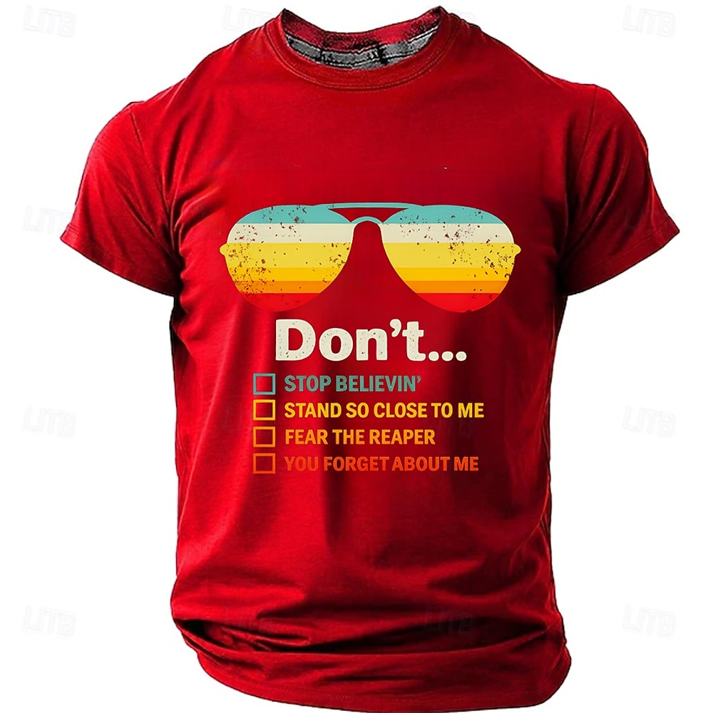 Lunettes de soleil rétro pour homme, paroles de chansons « Don't Stop Believin' », « Stand So Close », « Fear the Reaper », « Forget About Me », t-shirt graphique inspiré des années 70 et 80, rock de 2026 ? $22.99 –P4