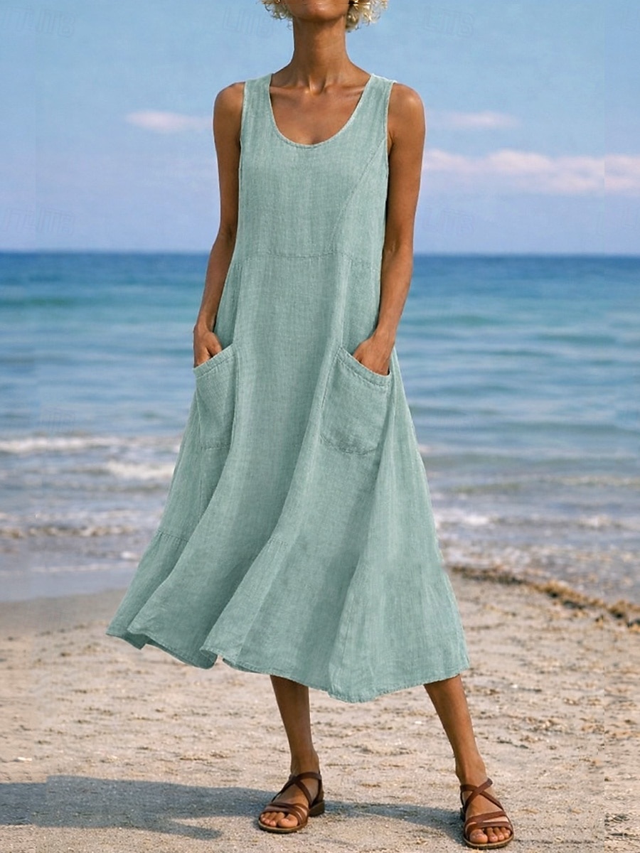 Mujer Vestido maxi Vestido de cambio Vestido de verano Casual Diario Holgado Plano Sin Mangas Cuello Barco Azul Piscina Negro Blanco Verde Claro Verano Primavera Otoño 2026 - $9.99 –P13
