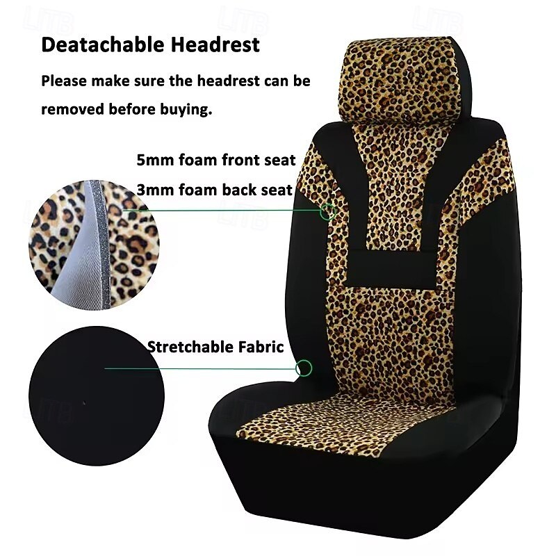 Leopard Print Car Seat Covers for Front Seats, Universal Fit Animal Cheetah Print Auto Seat Protectors, Soft Breathable Interior Accessories for Women & Men, Set of 2, Fashion Car Decor 2026 - $75.99 –P7