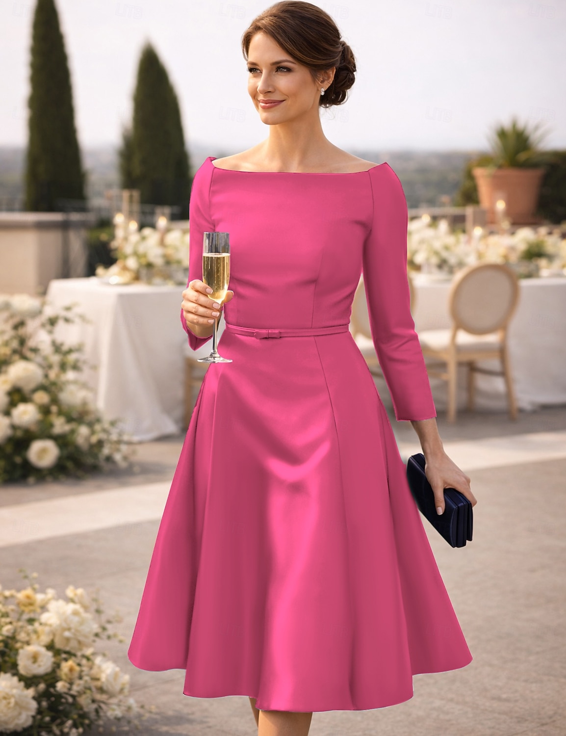 pink knee length dress for wedding Pink Chiffon Cocktail Dress: Knee Length Greek Party Gown
