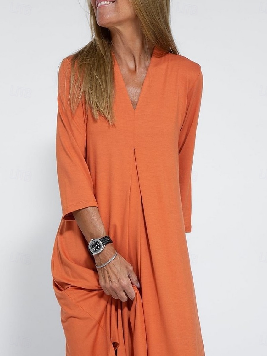 Mulheres Vestido Longo Vestido casual Elegante Moda Moderno Ao ar livre Férias Para Noite Normal Tecido Manga Curta Decote V Preto Laranja Verão Primavera de 2026 por $25.99 –P3