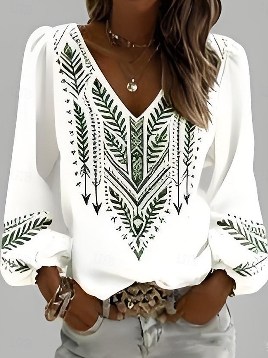 Pentru femei Bluză Imprimeu Floral Boemia Epocă Casual Manșon Lung În V Topuri obișnuite Zilnic Albastru piscină Negru Alb Roz Îmbujorat Roșu Vin Vară Primăvară Toamnă 2026 - $25.99 –P3