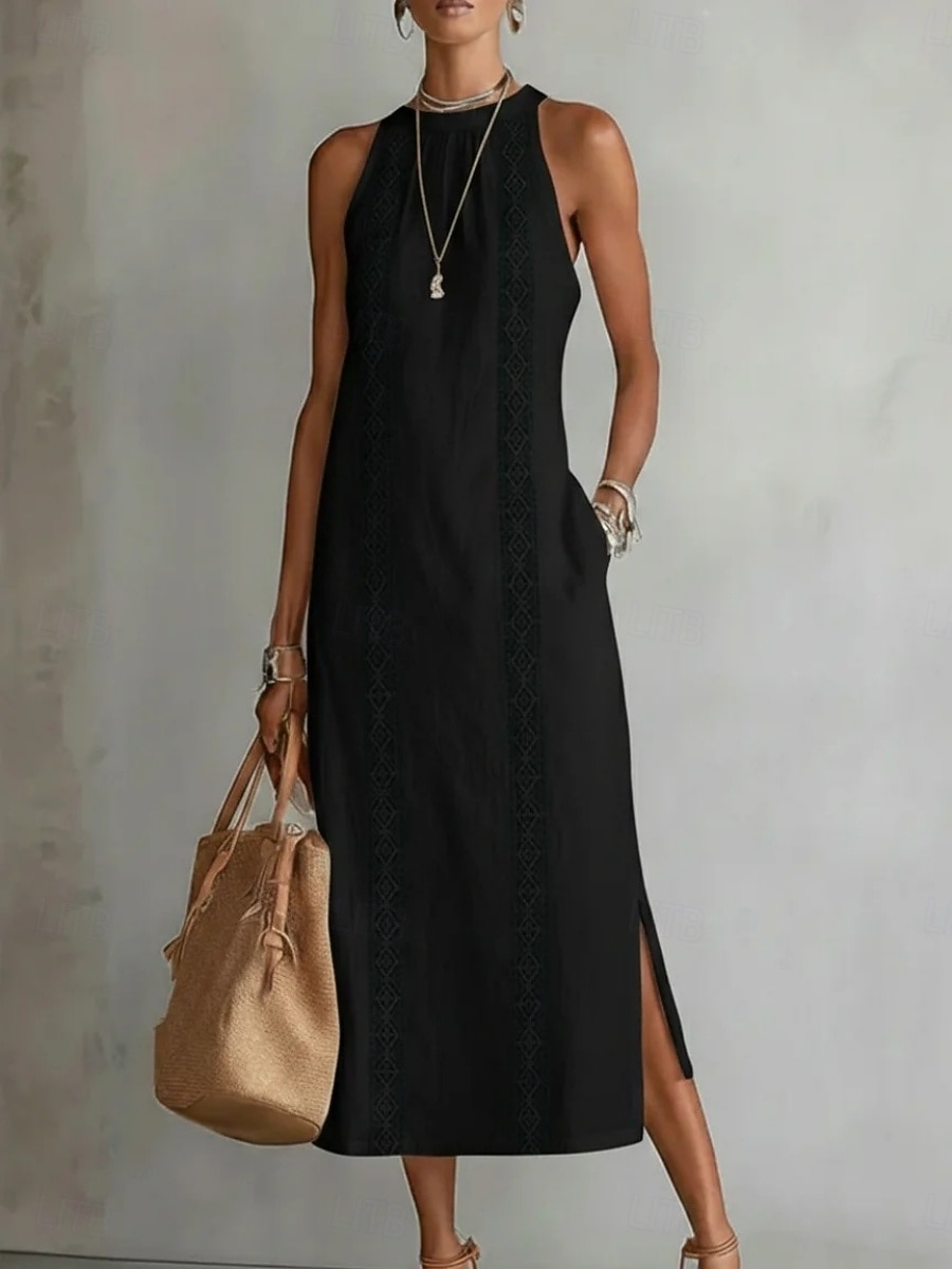 Per donna Abito Midi Abiti effetto lino Abito Estivo Casual Quotidiano Vestibilità comoda Semplice Senza Maniche All'americana Blu Nero Bianco Giallo Estate del 2026 a $33.99 –P5