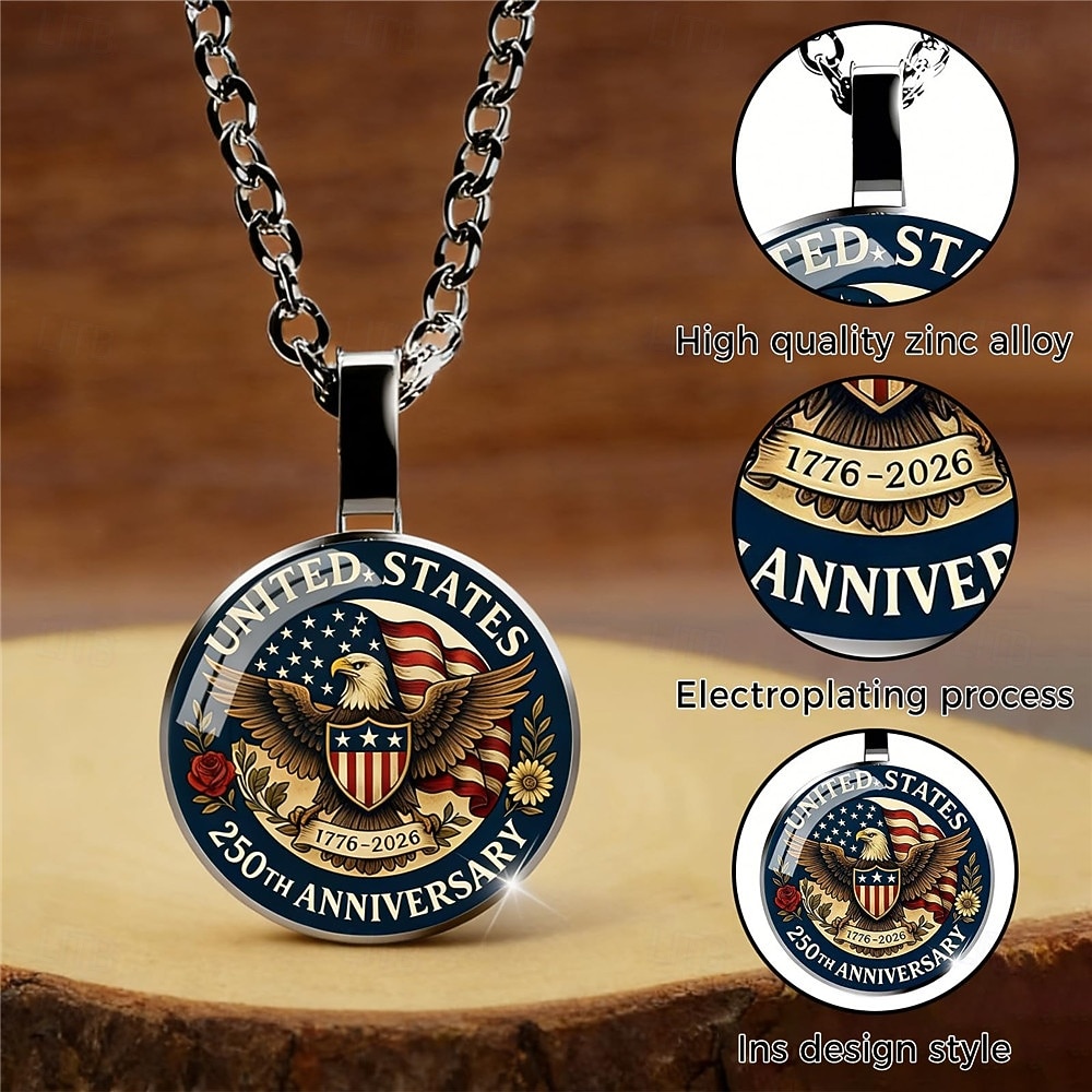 3-delige kettingenset ter ere van het 250-jarig bestaan van de VS – hanger met 2D-adelaar en Amerikaanse vlag, patriottisch herdenkingssieraad, verzamelobject 1776-2026, Independence Day, 4 juli, cadeau om trots op de VS te zijn 2026 - $9.99 –P3