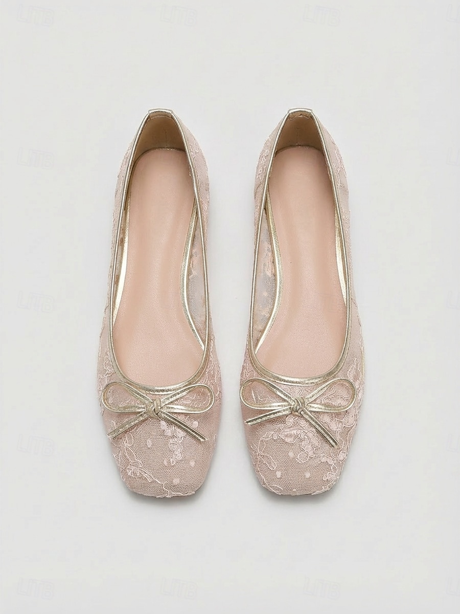 Dames ballerina's van roze kant, elegante geborduurde instapschoenen voor de moeder van de bruid, tuinbruiloft &formele dag evenementen 2026 - $42.99 –P2