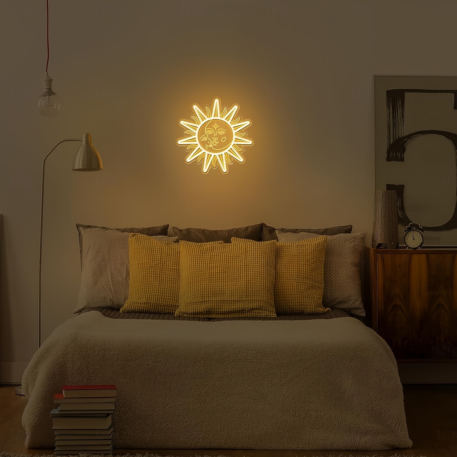 Letrero de pared LED de neón con diseño de sol y luna, luz cálida, alimentado por USB, regulable, 32x32 cm, lámpara LED decorativa para dormitorio, sala de estar, sala de juegos, fiesta, bar, cueva de 2026 - $41.99 –P4