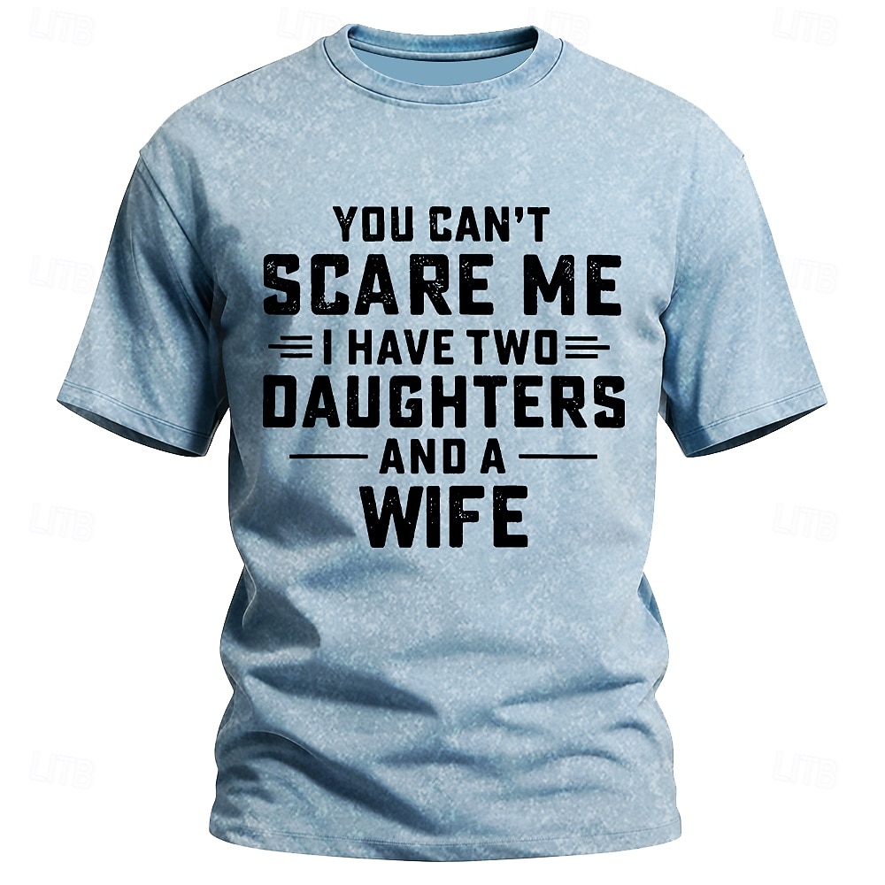 Festa del papà uomo non puoi spaventarmi ho due figlie e una moglie testo lavaggio acido vintage maglietta divertente grafica manica corta abbigliamento quotidiano abbigliamento firmato abbigliamento del 2026 a $21.99 –P1