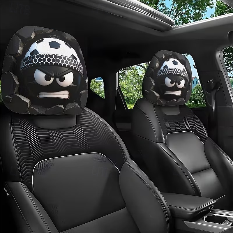 2 stuks grappige hoofdsteunhoezen met voetbalhoofd-uitdrukking voor in de auto, gemaakt van non-woven polyester, universele pasvorm, wasbaar, eenvoudig te installeren, perfect voor roadtrips of 2026 - $9.49 –P3