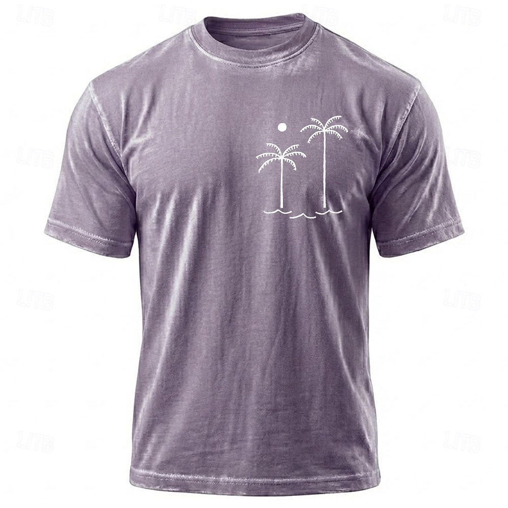Herren Hawaii Kokospalme T Shirt Mineralwasch-Tee Kurzarm T-Shirt Säurewäsche Rundhalsausschnitt Hemd Urlaub Vintage-Retro Lässig Strand Reise Blau Purpur Grau Sommer Frühling Bekleidung M L XL 2XL 2026 - $21.99 –P1