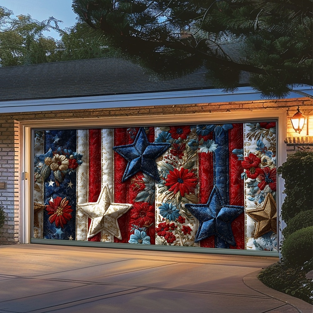 4 de julio de 2026 250° Día de los Caídos Cubierta de Puerta de Garaje Gran Fondo Colgante Bandera Americana Vintage 3D Fiesta Patriótica Al Aire Libre Fondos de Tiro Decoración de Hogar 2026 - $59.99 –P3