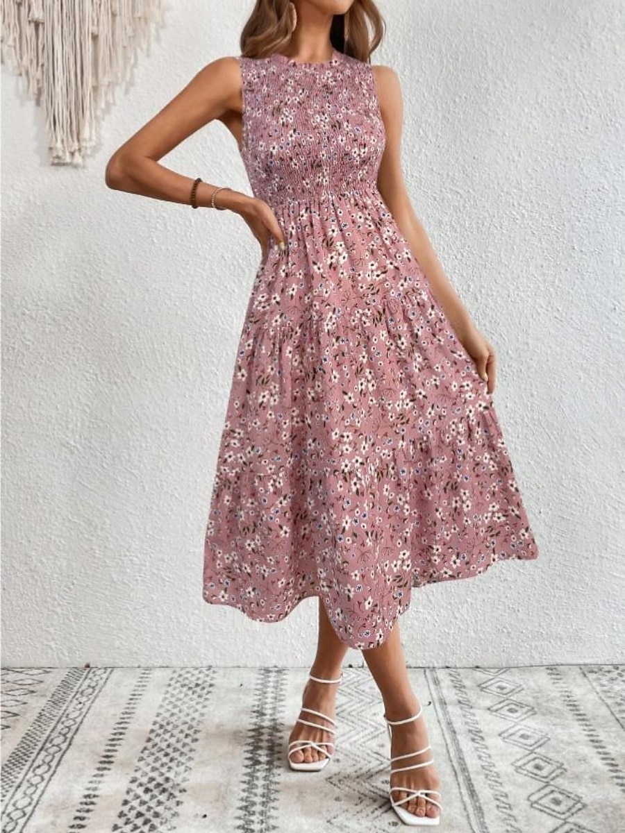 Damskie Sukienka midi Codzienne sukienki Sukienka A line Sukienka w kwiatki Elegancja Moda Nowoczesny Na zewnątrz Urlop Wyjściowe Regularny Kwiaty Bez rękawów Półgolf Niebieski Biały Rumiany róż Lato 2026 - $27.99 –P20