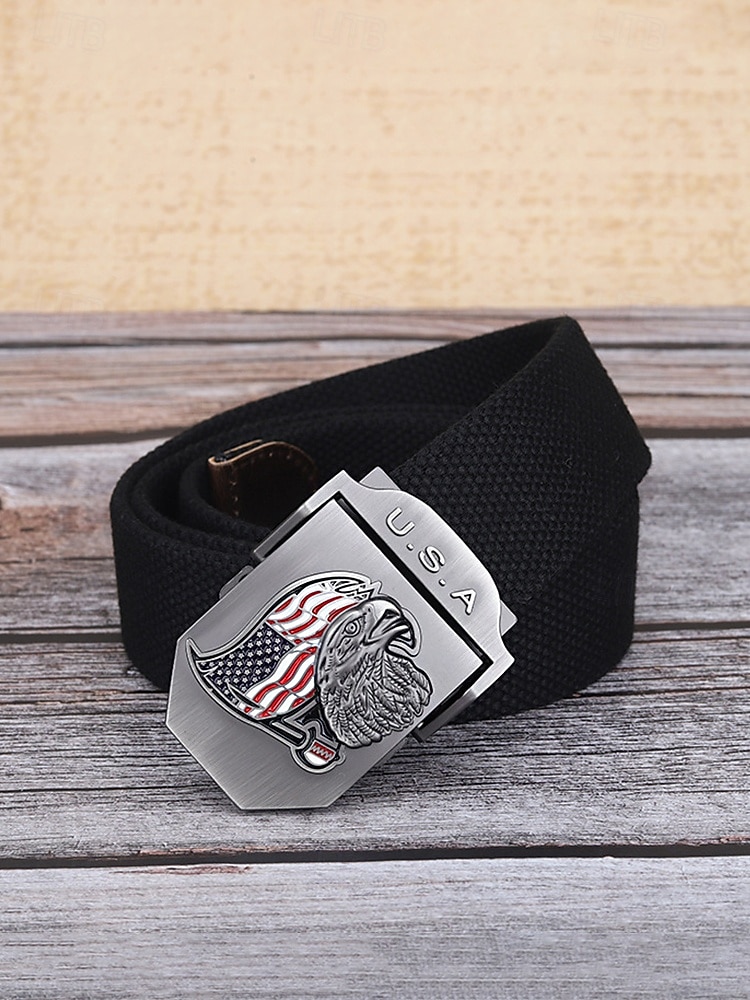 חגורת פוליאסטר מתכווננת לגברים עם אבזם דגל אמריקאי, חגורת מותן פטריוטית רב-צבעונית לאירועי יום השנה ה-250 לארה"ב, יום העצמאות, טיולים, חופשות ולבוש ספורטיבי קז'ואל 2026 - $11.99 –P6