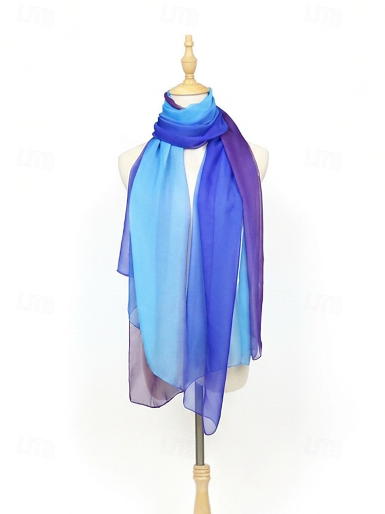 Dameskjerf i bohemsk gradientstil i chiffong, flerfarget, lett polyestersjal for fritidsbruk, reise, ferie, strand og resortstil 2026 - $11.99 –P8