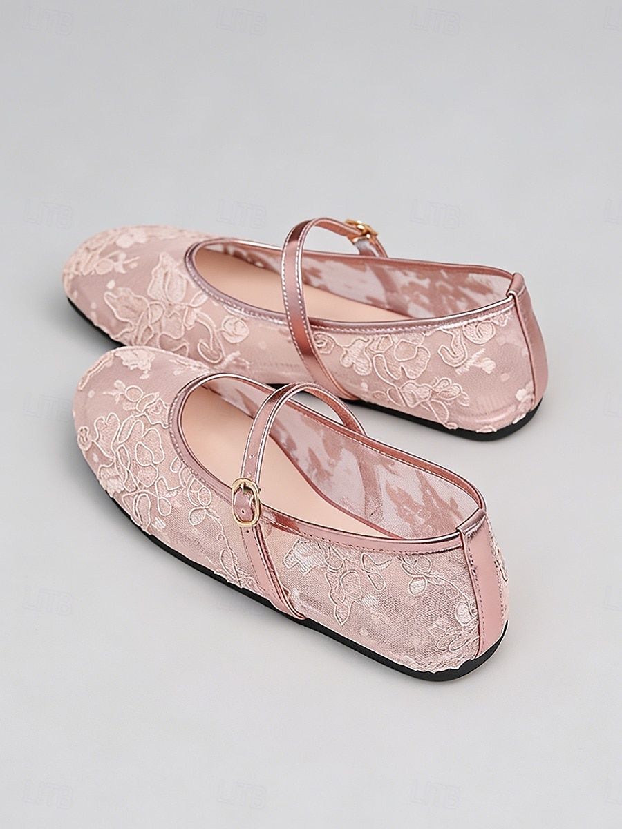 Γυναικεία ροζ δαντελένια φλατ παπούτσια - άνετα παπούτσια για παράνυμφους για γάμους στον κήπο 2026 - $32.99 –P4