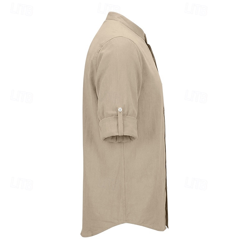 Per uomo Camicia Camicia di lino Camicia Estiva Abbigliamento da spiaggia Camicia con colletto alla coreana Camicia con Bottoni Semplice Casuale Vacanza Blu Nero Bianco Cachi Manica Lunga Colletto a del 2026 a $25.99 –P11