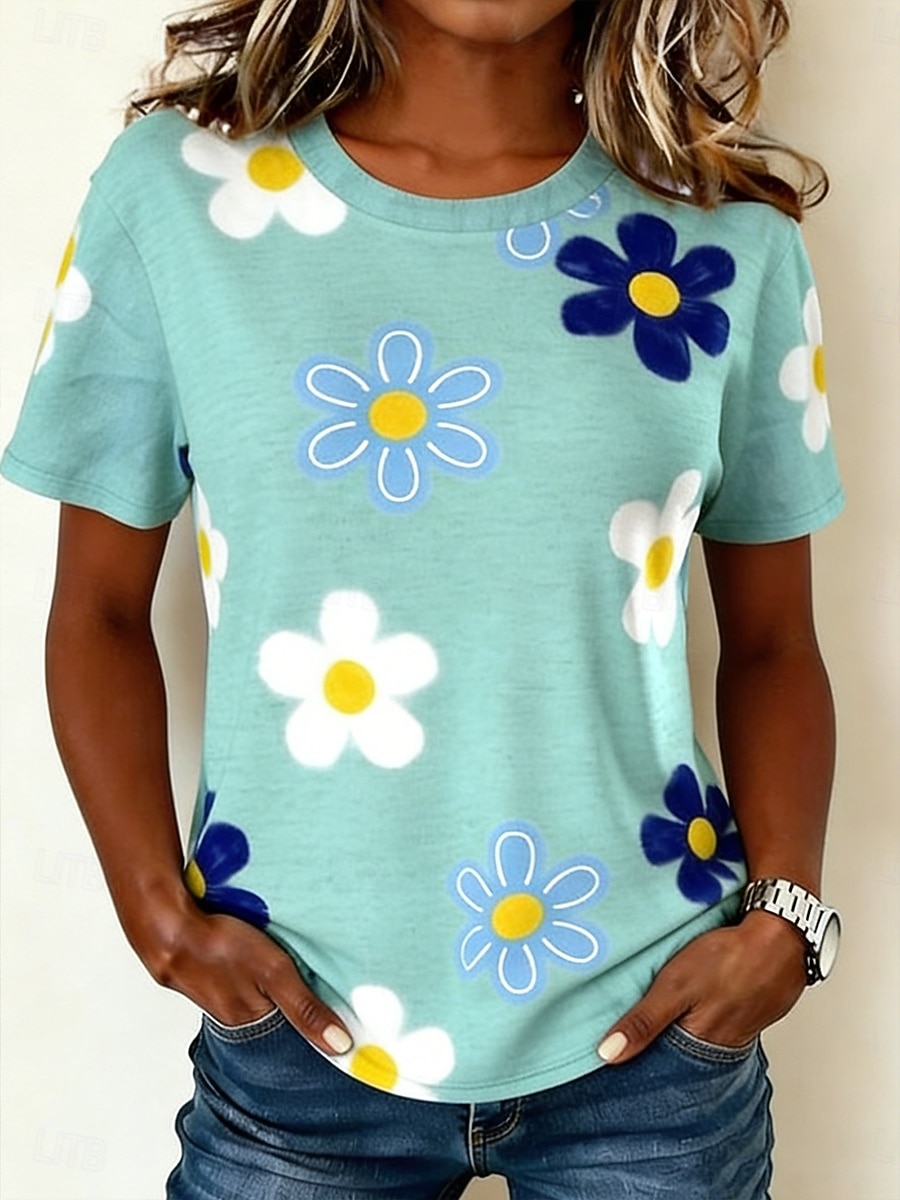 Women's T Shirt Print Striped Graphic Striped Abstract Stylish Classic Casual Short Sleeve Crew Neck Regular Tops Daily Blue Sage Green Pink Red Summer Spring 2026 - $21.99 –P2