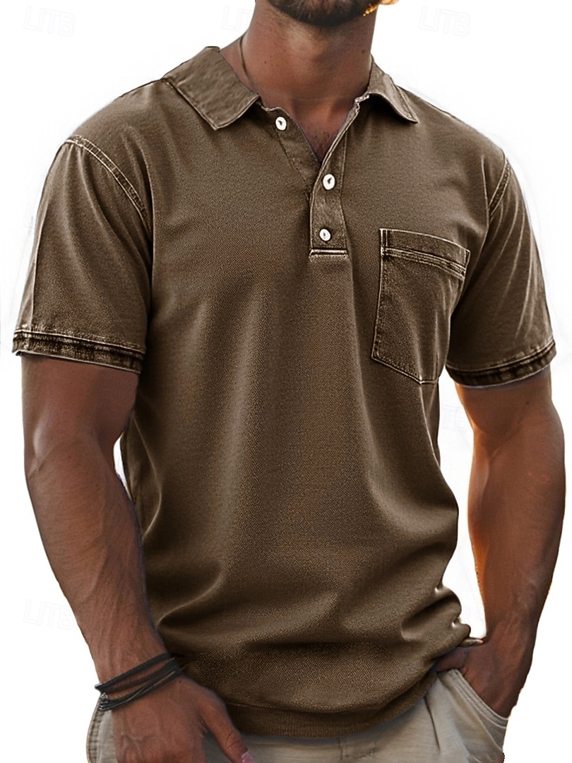 Per uomo Polo Camicia 100% cotone lavaggio acido Casuale Ferie Bavero Manica Corta Moda Essenziale Tinta unica Semplice Vintage ▾ angosciato Estate Primavera Tutte le stagioni Vestibilità regolare del 2026 a $31.99 –P4