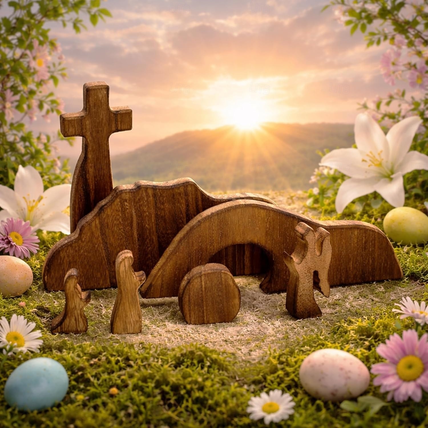 Tomba vuota, scena pasquale e decorazione a croce, set di scene di resurrezione pasquale in legno, decorazioni per presepe di Gesù per regali religiosi da tavolo per ufficio domestico e cristiani del 2026 a $24.99 –P5