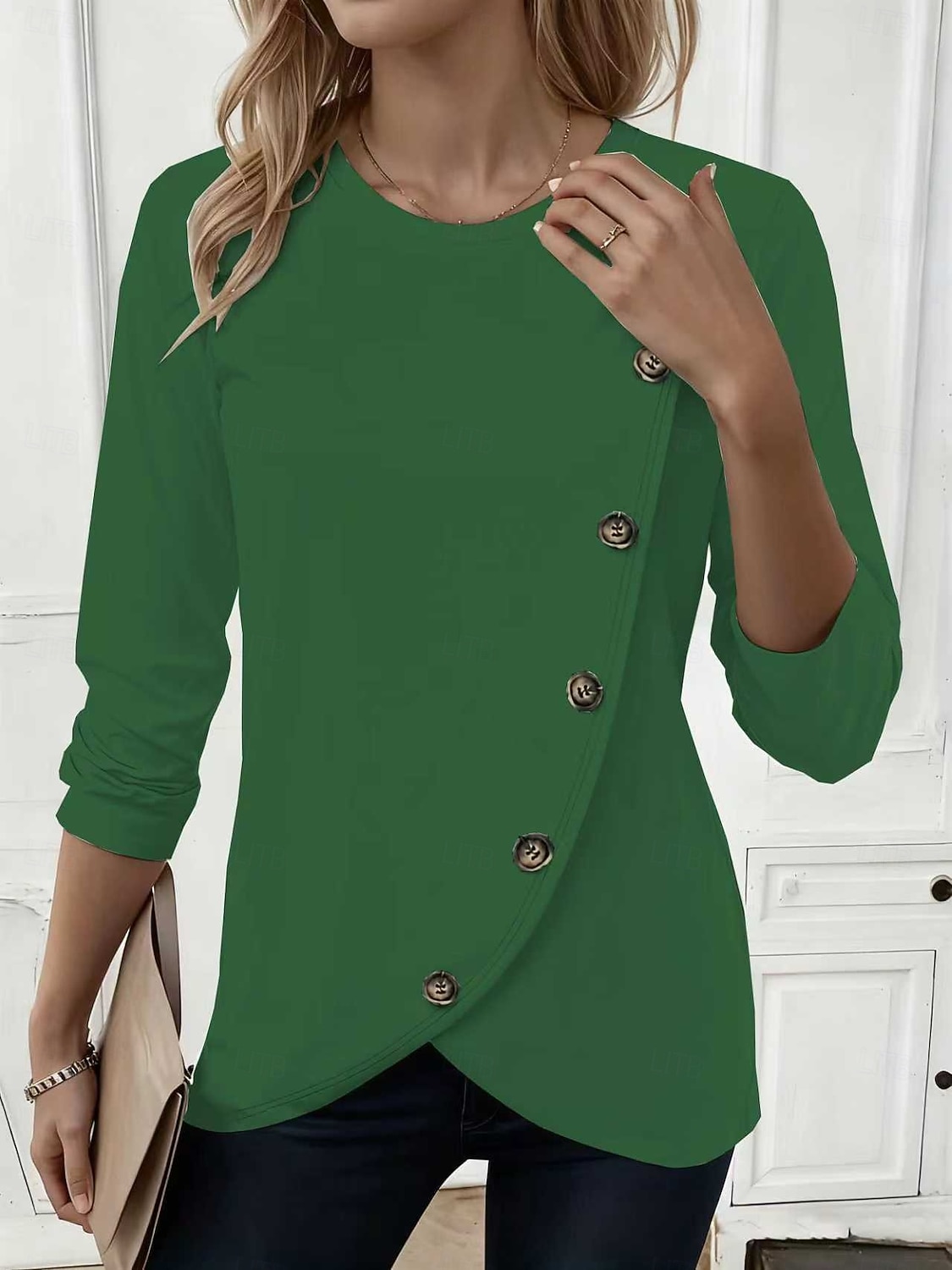 Damen T Shirt T-Shirt Knöpfe Einfach Mode Stilvoll Klassisch Kurzarm Rundhalsausschnitt Normale Oberteile Täglich Ausgehen Wochenende Blau Schwarz Weiß Rote Grün Sommer Frühling Herbst 2026 - $21.99 –P12