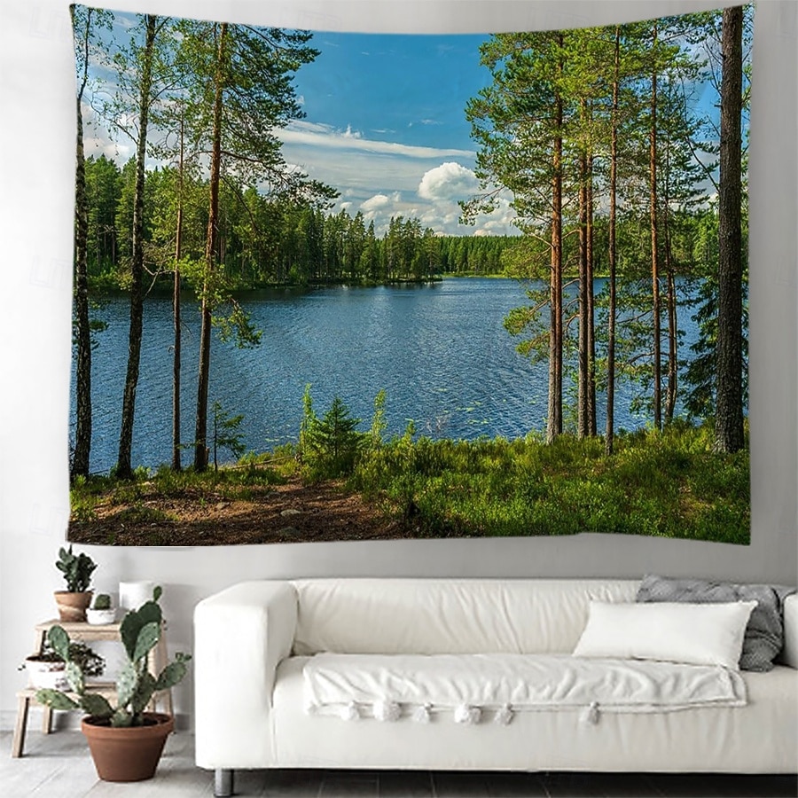 Lush Green Forest Stream Nature Landscape Wall Tapestry Sunbeams Woodland River Mossy Rocks Wall Hanging Home Decor Living Room Bedroom Office Backdrop Art Mural 2026 - $19.99 –P8
