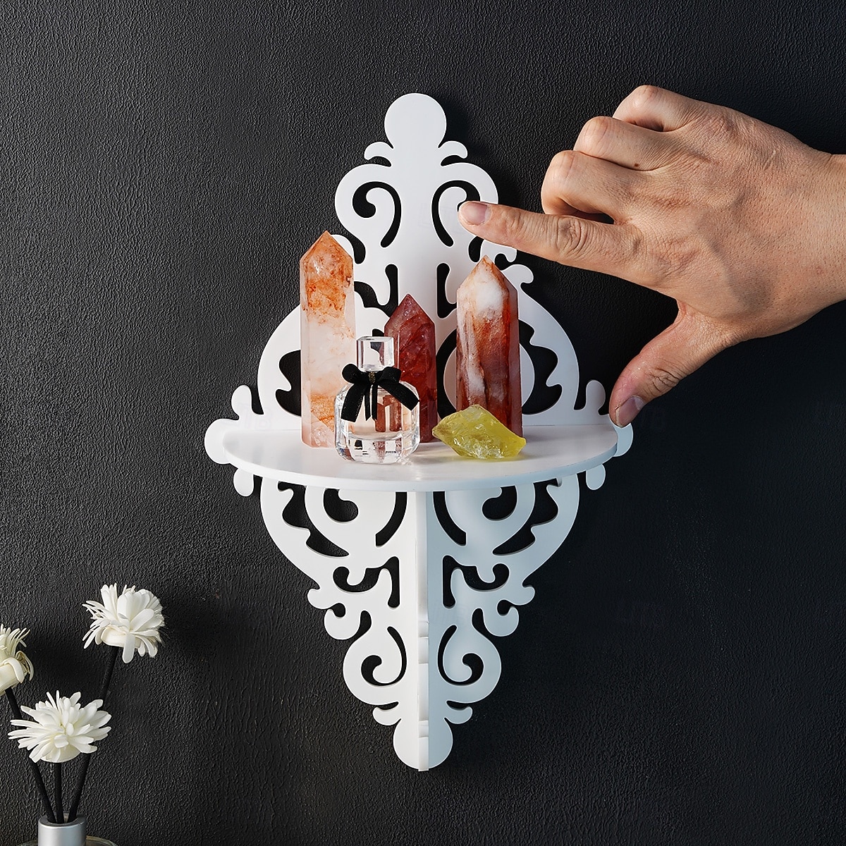 Creative Simple White Pattern Decorative Shelf, DIY Assembly Floating Shelf, Ideal for Home Wall Decoration, Living Room Display Stand, Crystal Stone Display Shelf 2026 - $15.99 –P10