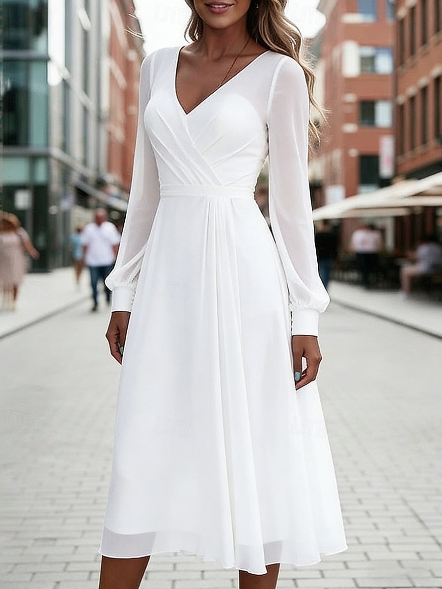 white midi swing dress Double V Swing Dress