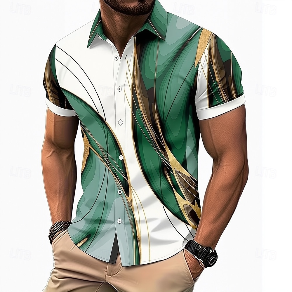 Voor heren Verloop Lijnen / golven Abstracte kunst Overhemd Overhemd met knopen Casual overhemd Korte mouw Mode-casual Streetwear Vakantie Lente Herfst Strijkijzer 3D-afdrukken shirts met kraag blauw 2026 - $25.99 –P1