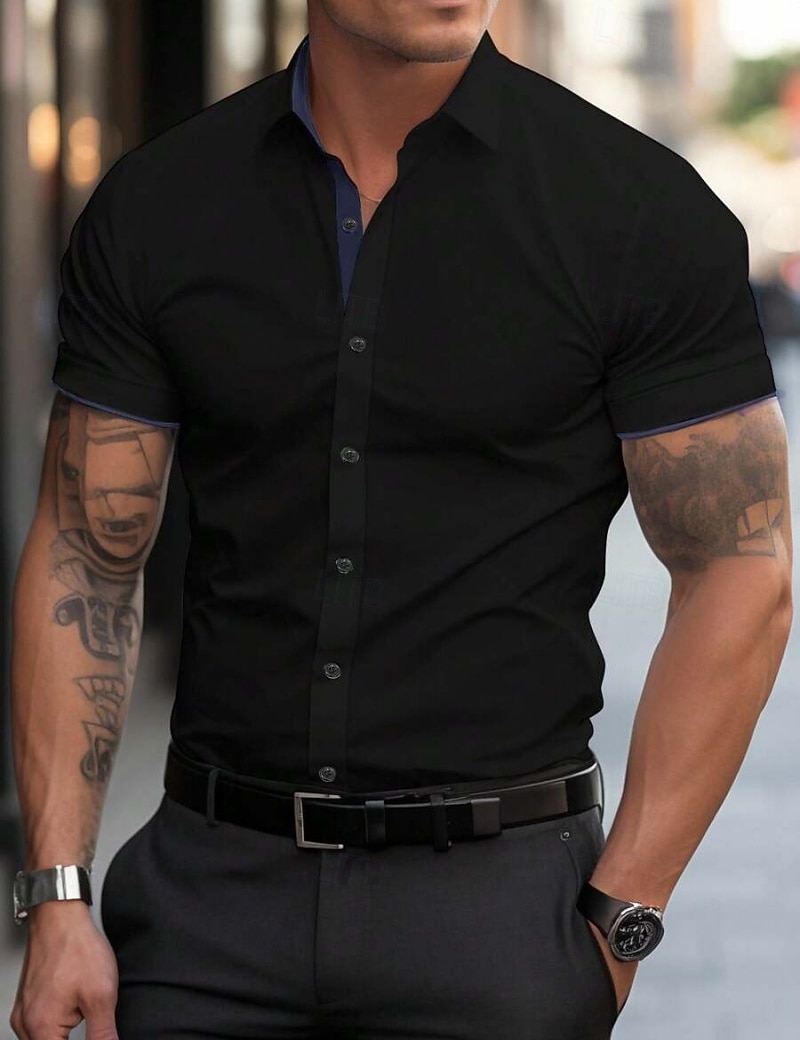 Homme Chemise habillée Chemise sans repassage Uni Extérieur Affaires Rose Claire Noir Blanche Jaune Manche Courte Col Rabattu Été Printemps Vêtement Tenue Boutons de 2026 ? $21.99 –P2