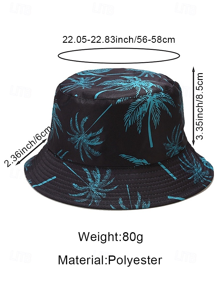 Omkeerbare polyester bucket hat voor heren, zonnehoed met veelkleurige palmbomenprint, casual tropische strand- en visserspet voor dagelijks gebruik, reizen, vakanties en resorts. 2026 - $14.99 –P10