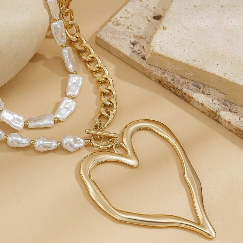 1 pezzo Collana For Per donna Perla Quotidiano Streetwear Regalo Lega Patchwork Cuore Amore del 2026 a $5.99 –P3