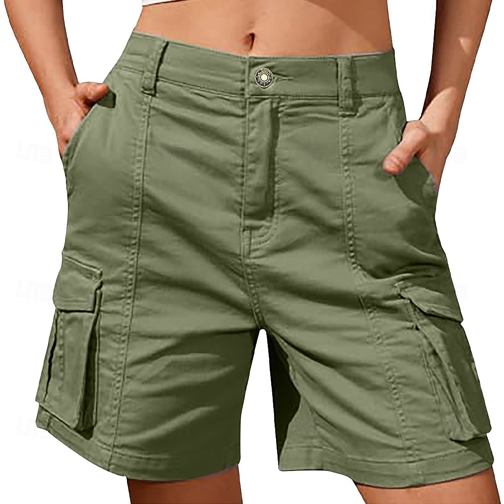 Women's Bermuda shorts Cargo Shorts Shorts Summer Shorts Vacation Fashion Casual Daily Short Mid Waist Solid Color Plain Patchwork Zipper Pocket Comfort Quick Dry Soft Micro-elastic Streetwear Beach 2026 - $33.99 –P6