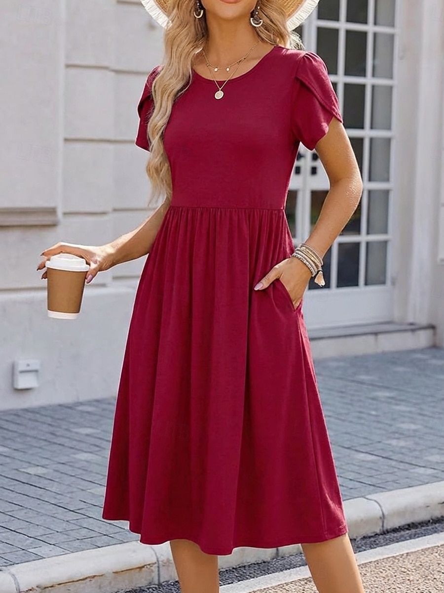 Pentru femei Rochii Midi Rochie casual Rochie A line Elegant Modă Modern În aer liber Vacanță Ieșire Fit regulat Simplu Manșon scurt În V Negru Vișiniu Mov Trifoi Vară Primăvară 2026 - $21.99 –P5