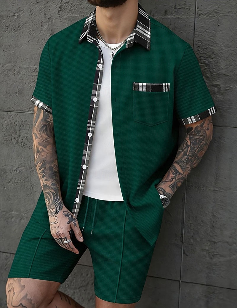 Herren Zweiteilig Hemd Set Sommer-Set Und Set Kontrastfarbe Lässig Täglich Urlaub Hemdkragen Kurzarm Kurze Hose Sommer Frühling Mode Lässig Bequem Bekleidung 2026 - $36.99 –P5