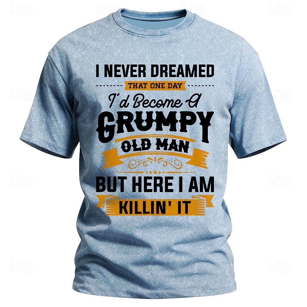 Koszulka męska na Dzień Ojca. Nigdy nie śniłem, że zostanę zrzędliwym staruszkiem, który zabija. Zabawny, humorystyczny t-shirt z nadrukiem. Krótki rękaw. Prezent urodzinowy. Ubrania od projektantów. 2026 - $21.99 –P1