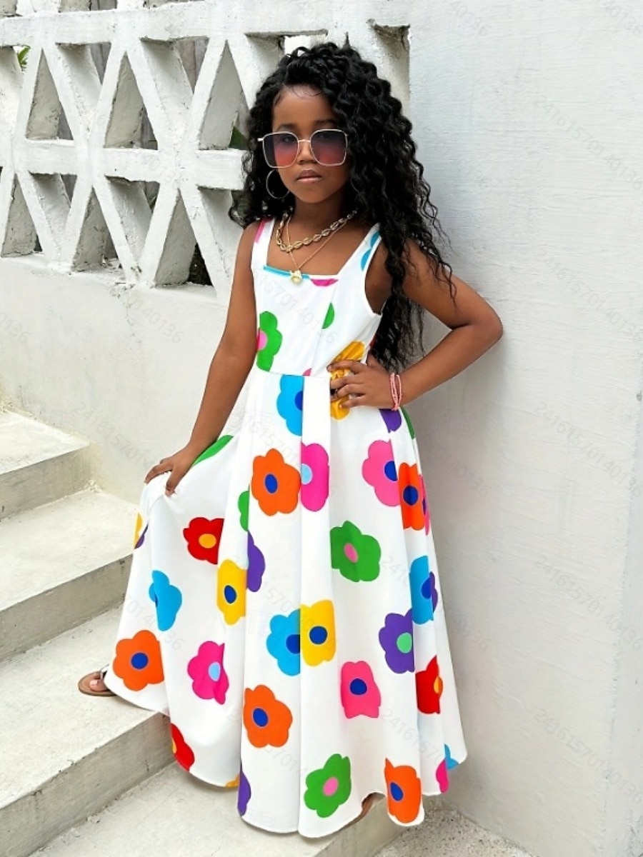 Bambini Ragazze Abito Vestito floreale Floreale Senza Maniche All'aperto Feste Scuola Vacanza Moda Quotidiano Poliestere Maxi Abito a trapezio Estate Dai 4 anni in su Bianco del 2026 a $24.99 –P4