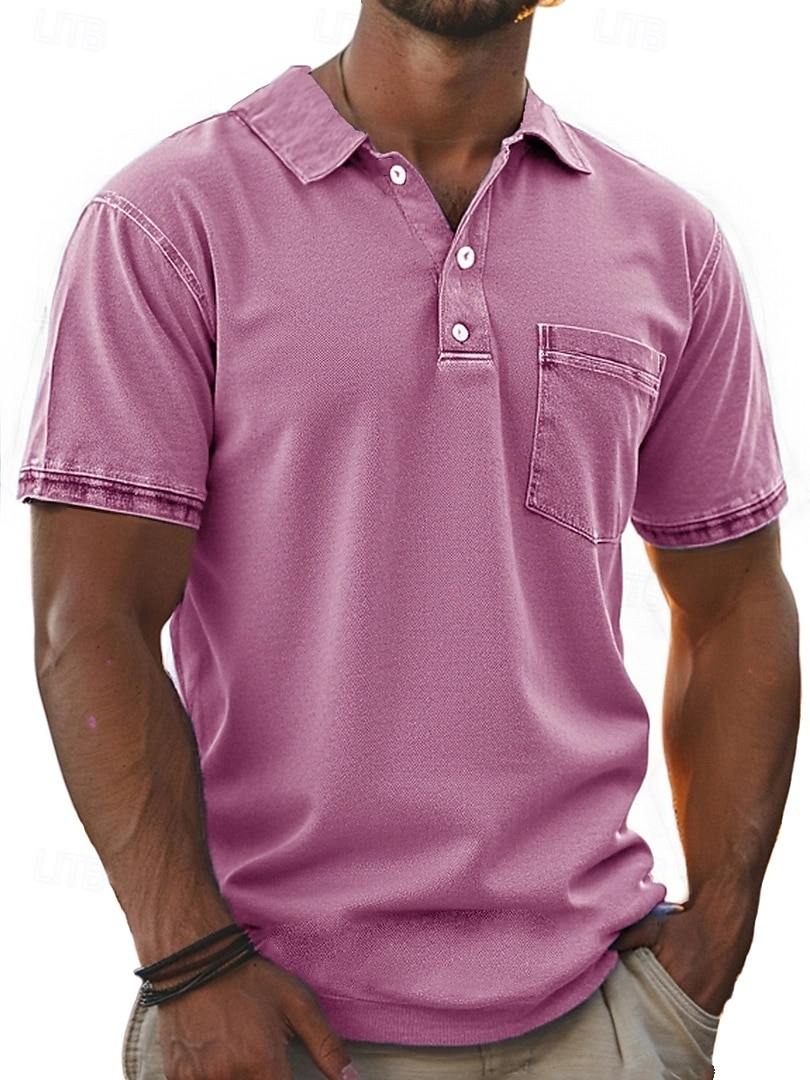 Per uomo Polo Camicia 100% cotone lavaggio acido Casuale Ferie Bavero Manica Corta Moda Essenziale Tinta unica Semplice Vintage ▾ angosciato Estate Primavera Tutte le stagioni Vestibilità regolare del 2026 a $31.99 –P2