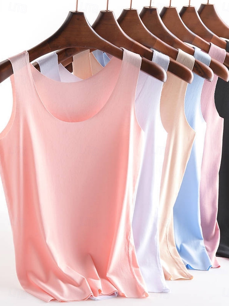 Women's Tank Top Sleeveless Shirt Tee Top Solid Color Fashion Stylish Classic Sleeveless Crew Neck Regular Tops Daily Going out Weekend Blue Apricot pink Black White Pink Summer Spring 2026 - $4.49 –P1