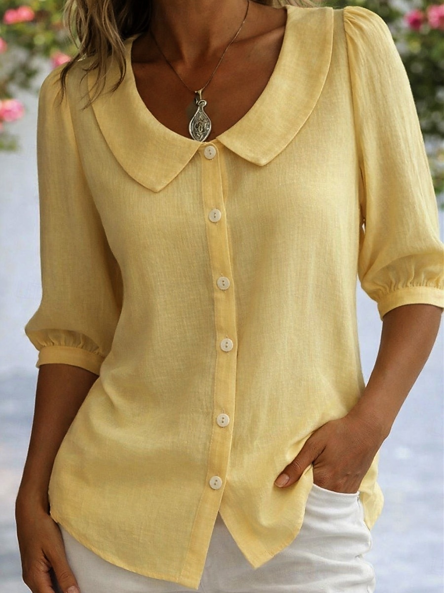 Damen Hemd Vintage Stilvoll V Ausschnitt Schulterfrei Lange Oberteile Täglich Arbeit Ferien Blau Schwarz Weiß Gelb Rote Sommer Frühling 2026 - $11.99 –P7