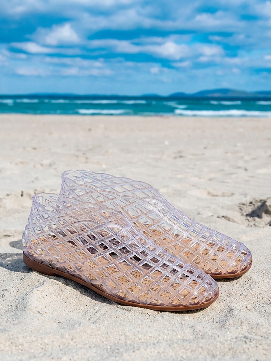 Ballerines noires chics en plastique pour femmes - chaussures d'eau respirantes à structure ajourée et semelle souple, idéales pour les vacances à la plage et les promenades en bord de mer. &tenues de 2026 ? $26.99 –P1