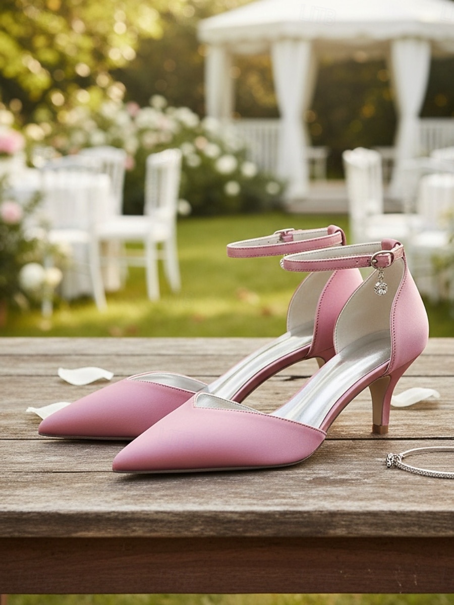 Zapatos de tacón bajo color champán para mujer con tira en el tobillo, elegantes zapatos para la madre de la novia para bodas en jardines, zapatos de vestir de punta afilada y tacón bajo para 2026 - $59.99 –P1