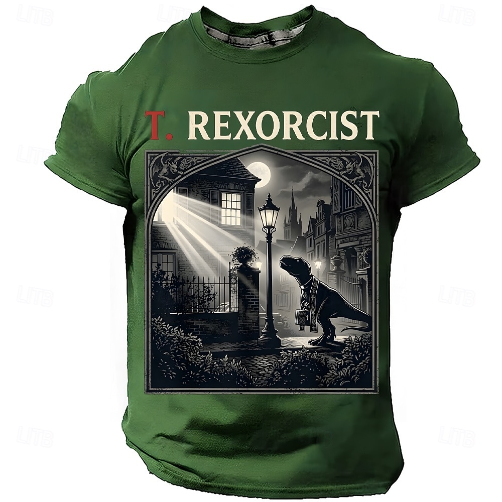 Men's T. REXORCIST Funny Movie Parody T-Rex Dinosaur Priest Silhouette Graphic T-Shirt Gothic Horror Noir Style Casual Short Sleeve Tee Halloween Gift Designer Clothing Apparel S M L XL XXL XXXL 2026 - $21.99 –P2