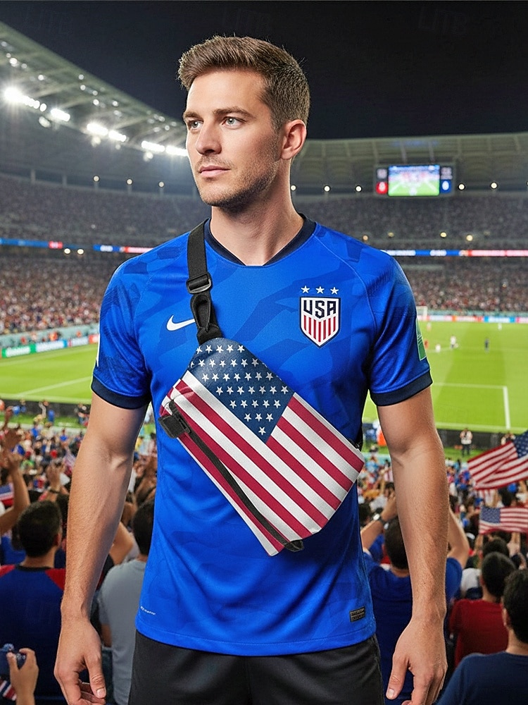 Herrebrystveske i polyester med USA-flagg, stor slyngeryggsekk og justerbar stropp til USAs 250-årsjubileum, uavhengighetsdagen, fritidsklær og utendørssport 2026 - $24.99 –P3