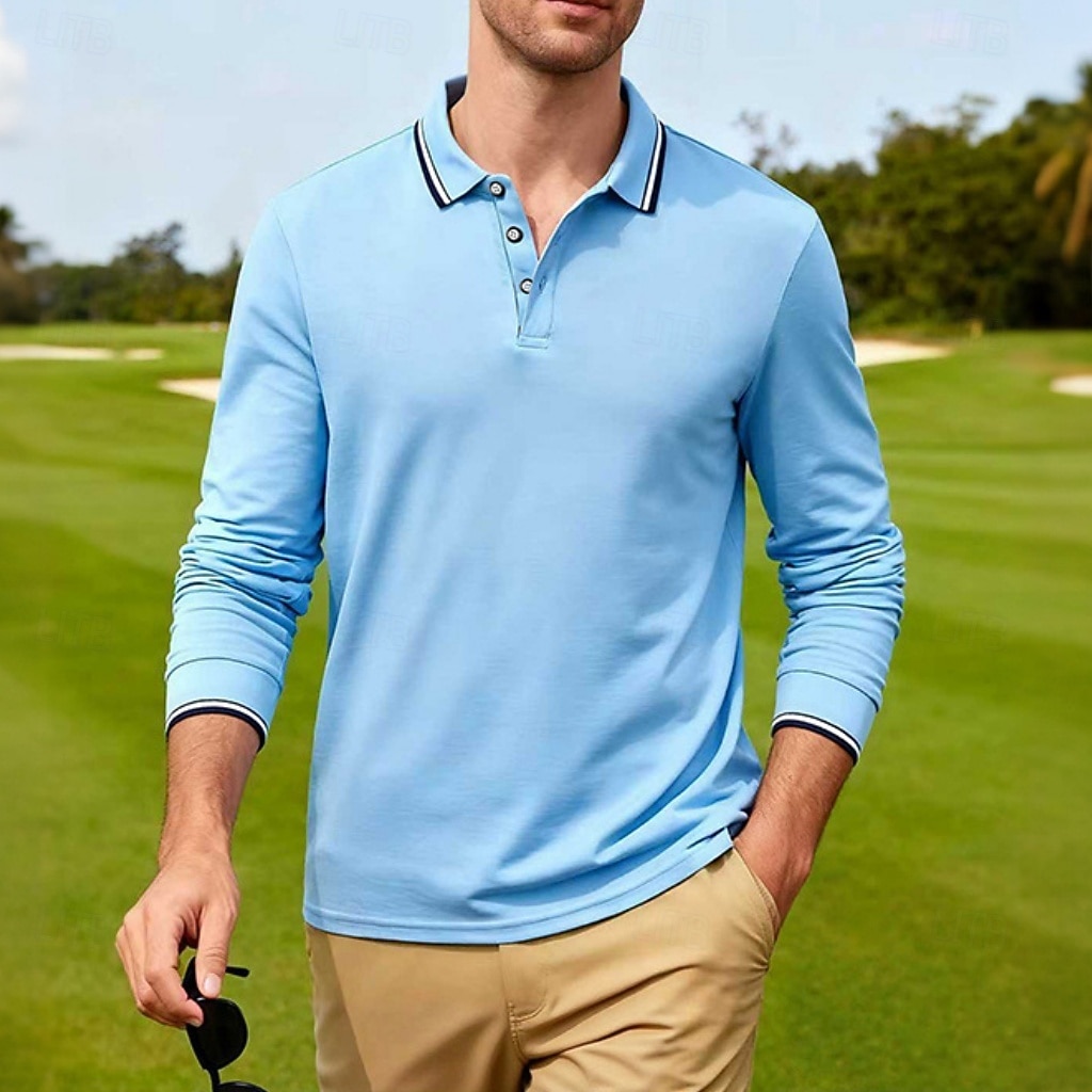 Men's Golf Shirt Golf Polos Shirts Casual Street Lapel Long Sleeve Basic Modern Plain Buttons Spring Fall Regular Fit Black White Red Navy Blue Dark Grey Light Blue Golf Shirt 2026 - $20.99 –P3